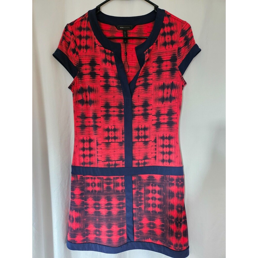BCBG MaxAzria $138 NEW‎ DALY Print Shift Dress Navy  Red Pullover Womens Sz XS